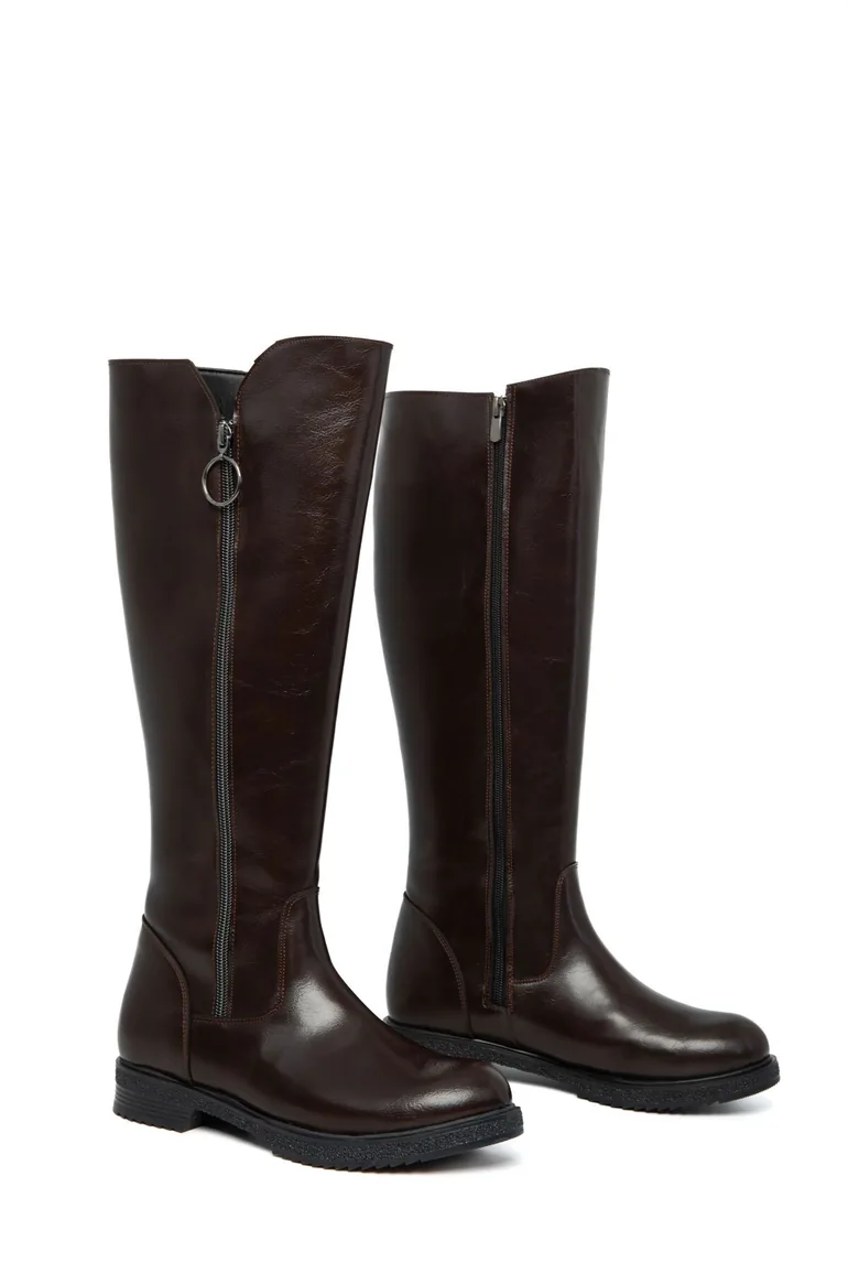 Coffee brown women's boots - 1