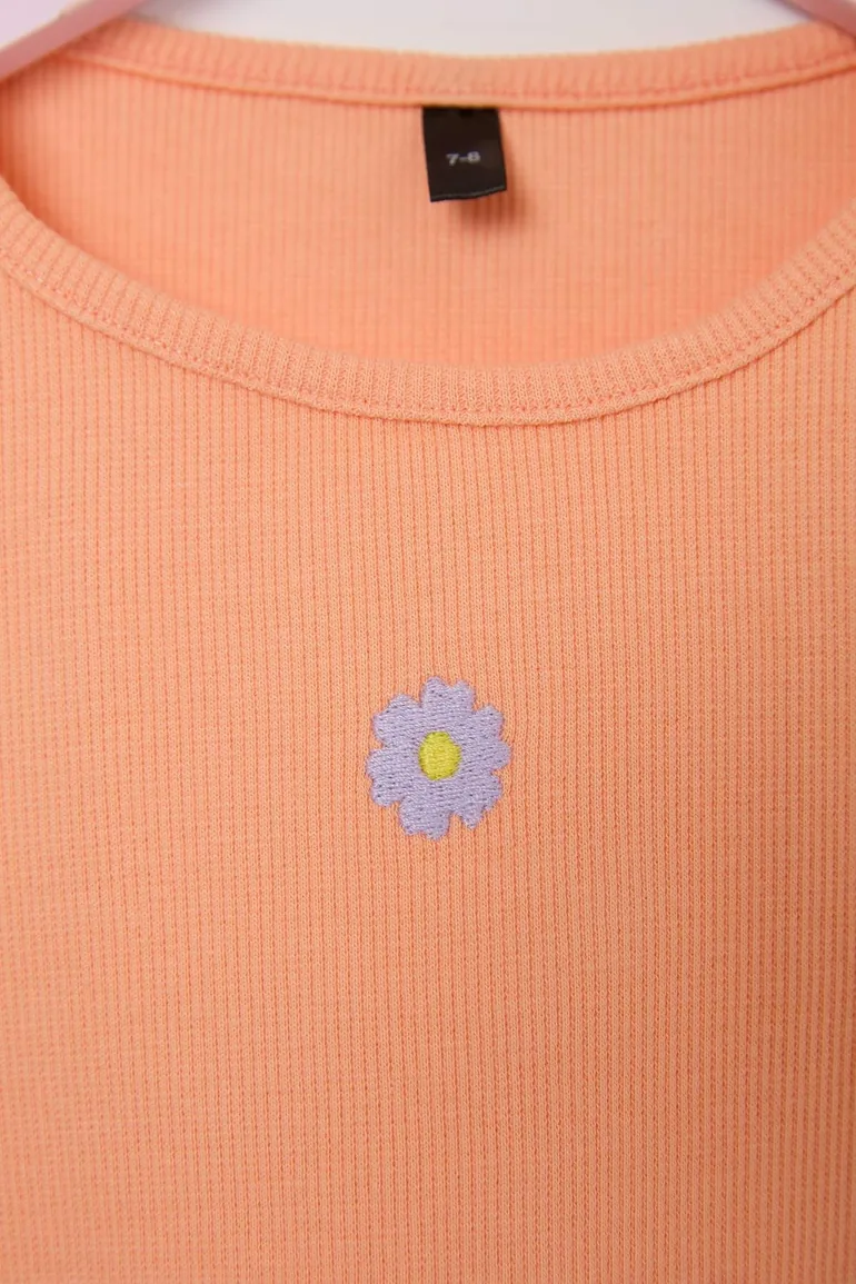 Blue-Orange Embroidered / Embroidered Knitted T-Shirt - 9