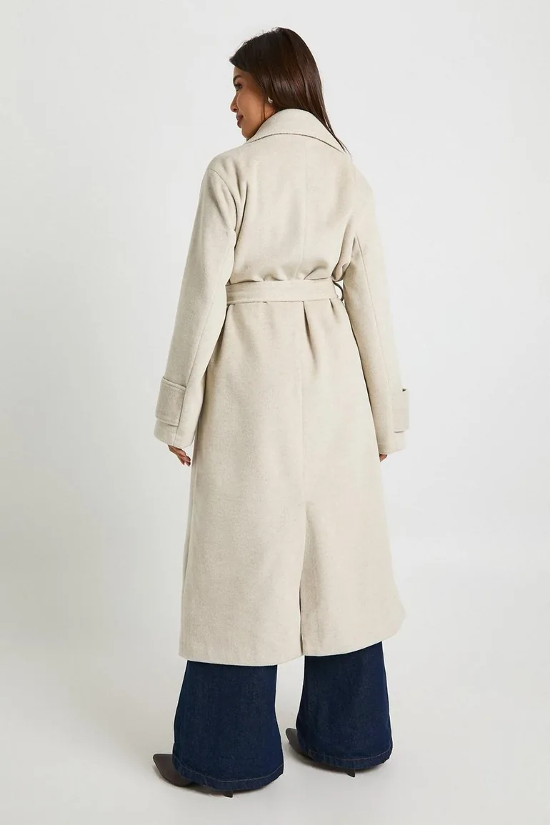 Belted Wool Blend Coat - stone - 1