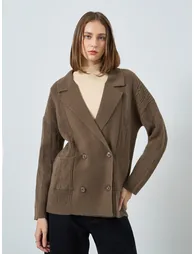 Brown Longline Double Breasted Trench Cardigan - 2