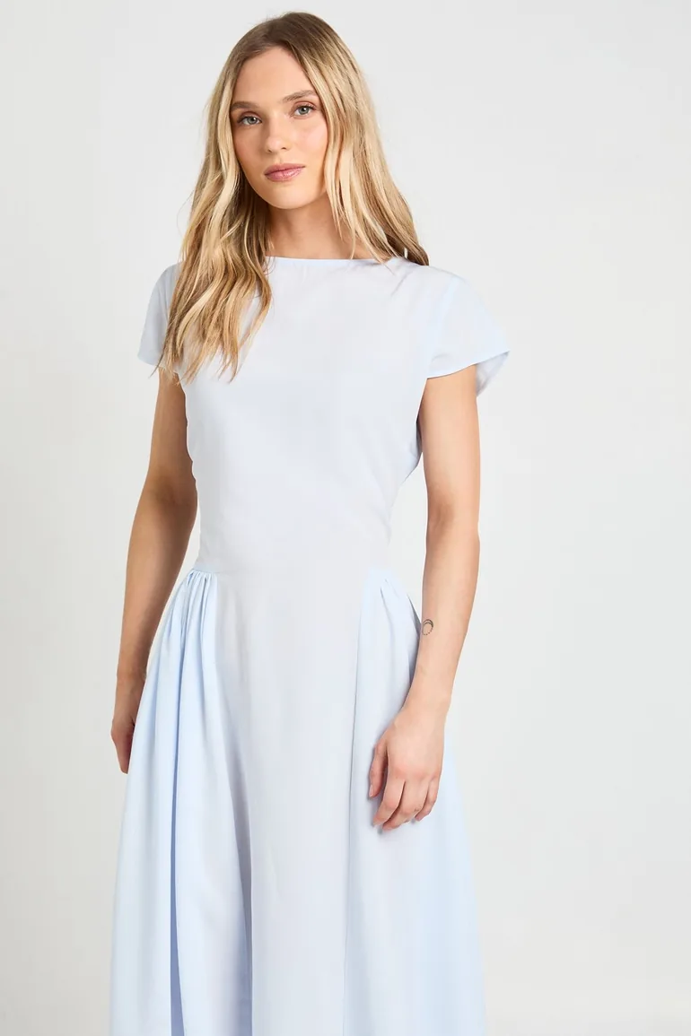 Petite Textured Volume Skirt Midaxi Dress - pastel blue - 3