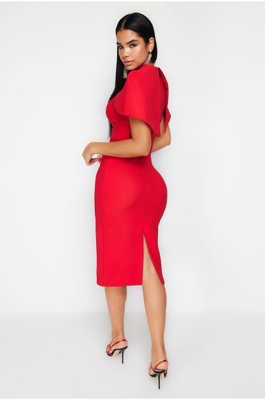 Red Sleeves Detailed Elegant Evening Dress product thumbnail 2