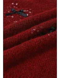 Heart Sequin Bowknot Embellished Knit Sweater in Burgundy - 8