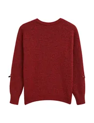 Heart Sequin Bowknot Embellished Knit Sweater in Burgundy - 9