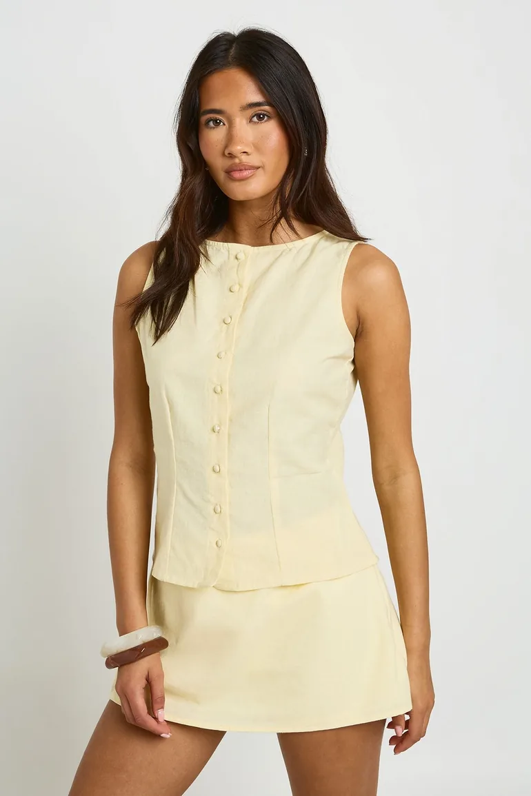 Linen Look Tailored Skort - lemon - 2
