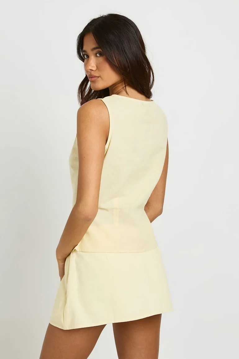 Linen Look Tailored Skort - lemon - 1