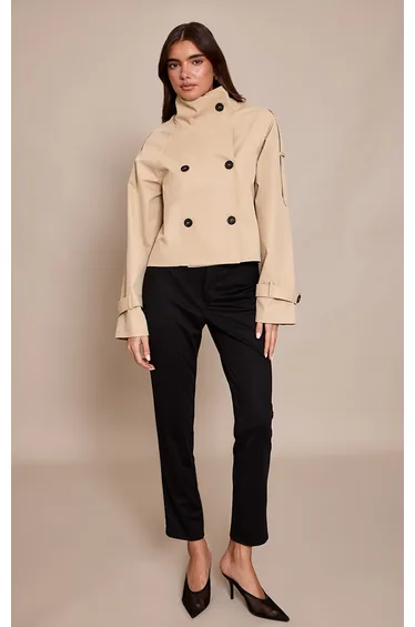 Black Tailored Mid Rise Cigarette Trousers