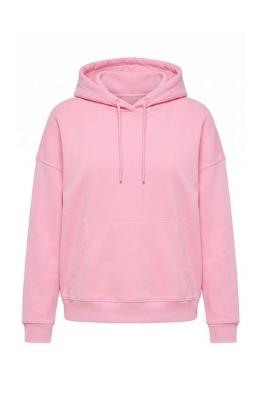 Light Pink Thick Fleece Inside Hooded Drawstring Oversize Knitted Sweatshirt