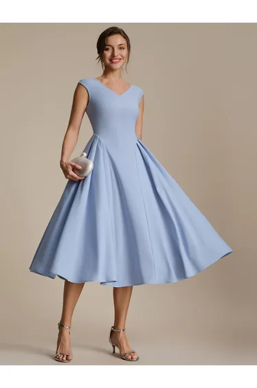 Pleating Crepe Cap Sleeve Wedding Guest Dress