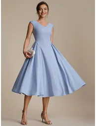 Pleating Crepe Cap Sleeve Wedding Guest Dress