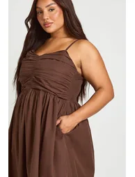 Plus Ruched Bodice Maxi Dress - chocolate - 3