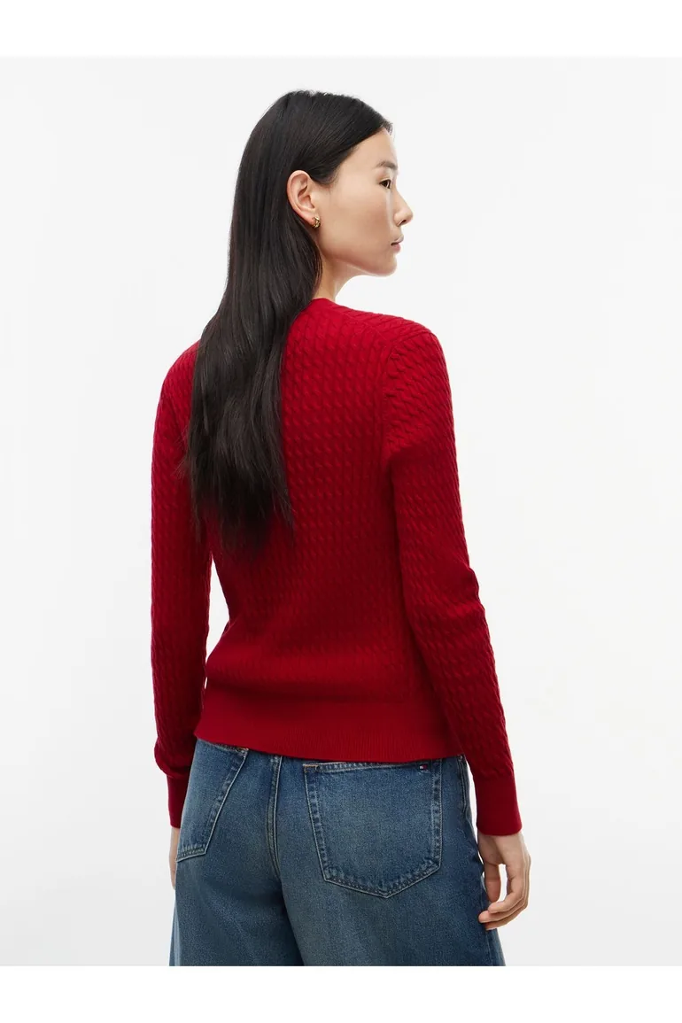 Cotton Cable Fine Knit Crew Neck Sweatshirt Raspberry Juice - 2