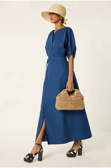 V-NECK BELTED DRESS