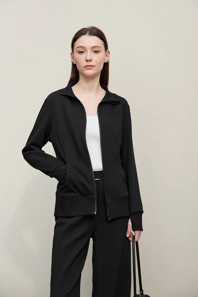 Rib Spliced Zipper Jacket - 1