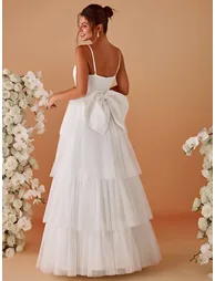 Romantic Tulle Layered Wedding Spaghetti Straps Dresses - 1
