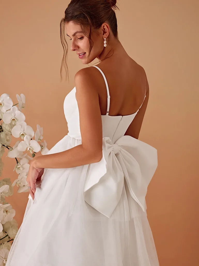 Romantic Tulle Layered Wedding Spaghetti Straps Dresses - 4