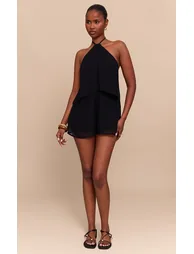 Black Chiffon Backless Bead Detail Floaty Playsuit