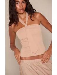 Camel Woven Tie Detail Bandeau Top - 1