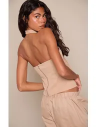 Camel Woven Tie Detail Bandeau Top - 2