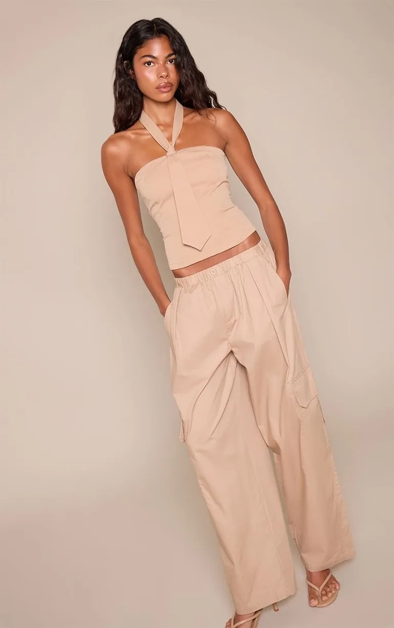 Camel Woven Tie Detail Bandeau Top