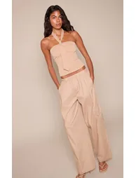 Camel Woven Tie Detail Bandeau Top