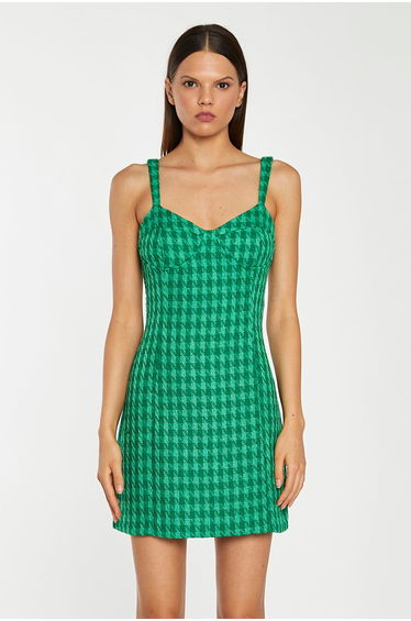 Green Tonal Houndstooth Tailored Mini-Dress product thumbnail 4