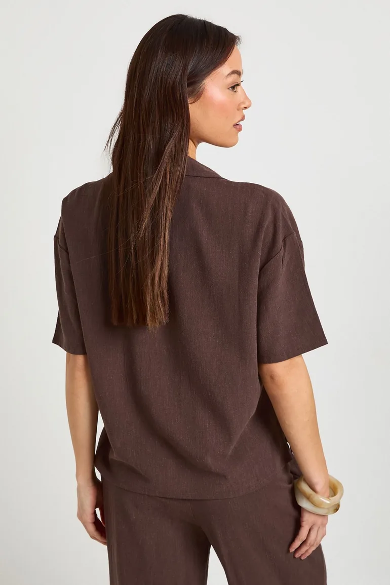 Tall Premium Linen Short Sleeve Shirt - espresso - 2
