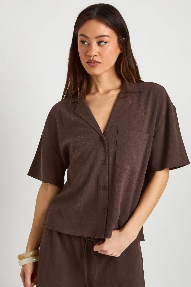 Tall Premium Linen Short Sleeve Shirt - espresso - 1