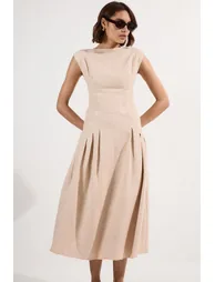 Spring Tweed Tailored Sleeveless Full Skirted Midi Dress