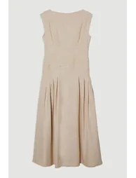 Spring Tweed Tailored Sleeveless Full Skirted Midi Dress - 3