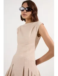 Spring Tweed Tailored Sleeveless Full Skirted Midi Dress - 2