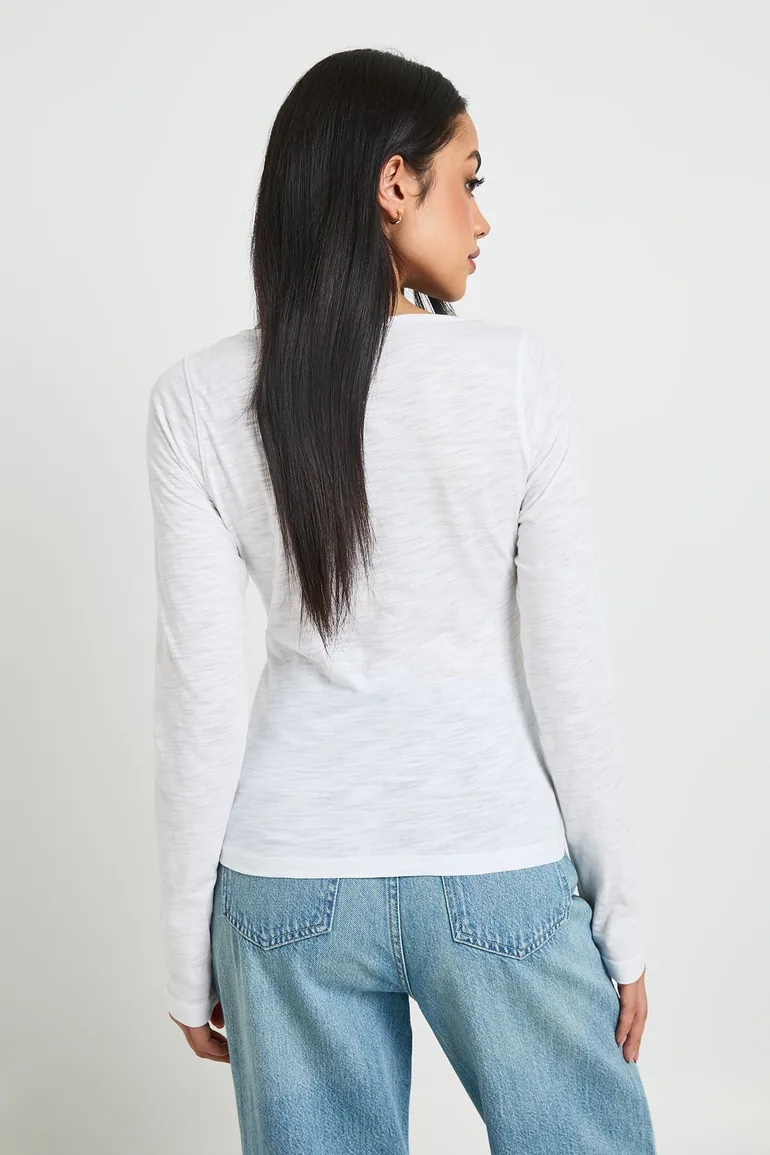 Sheer Slub Henley Top - white - 2