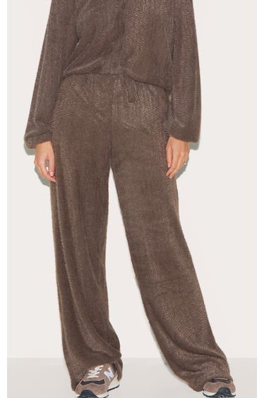 Brown Textured Wide Leg Drawstring Trousers product thumbnail 2