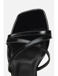 Woman's black cross-strapped gold heeled high Sandals - 4