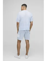Relaxed Fit Revere Collar Crochet Square Knitted Short Polo Set - 1