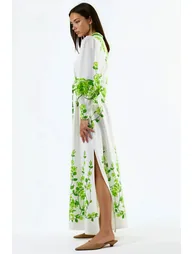 MSN Floral Long Sleeve Belted Maxi Dress with Mandarin Collar
