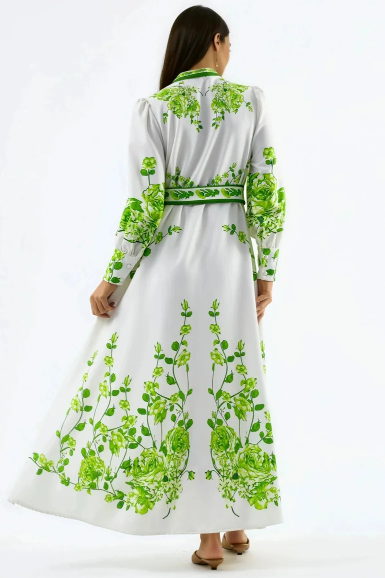 MSN Floral Long Sleeve Belted Maxi Dress with Mandarin Collar - 2