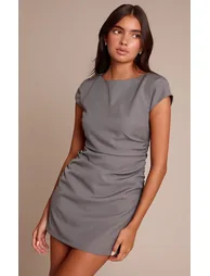 Charcoal Tailored Woven Boat Neck Bodycon Dress