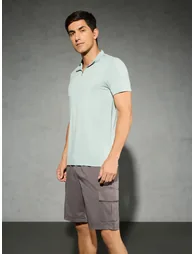 Solid 4-Way Stretch Half Zip Front Slim Fit Polo T-Shirt - 1
