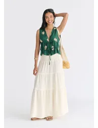 Leaf Embroidered Tie Front Waistcoat - 1