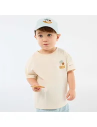 Tropical Print Short-Sleeve Cotton T-shirt beige
