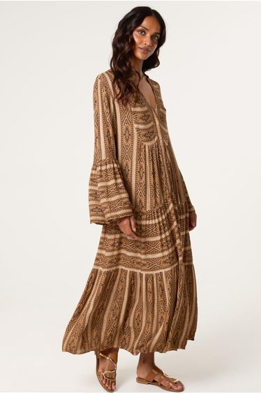 V Neck Aztec Smock Dress