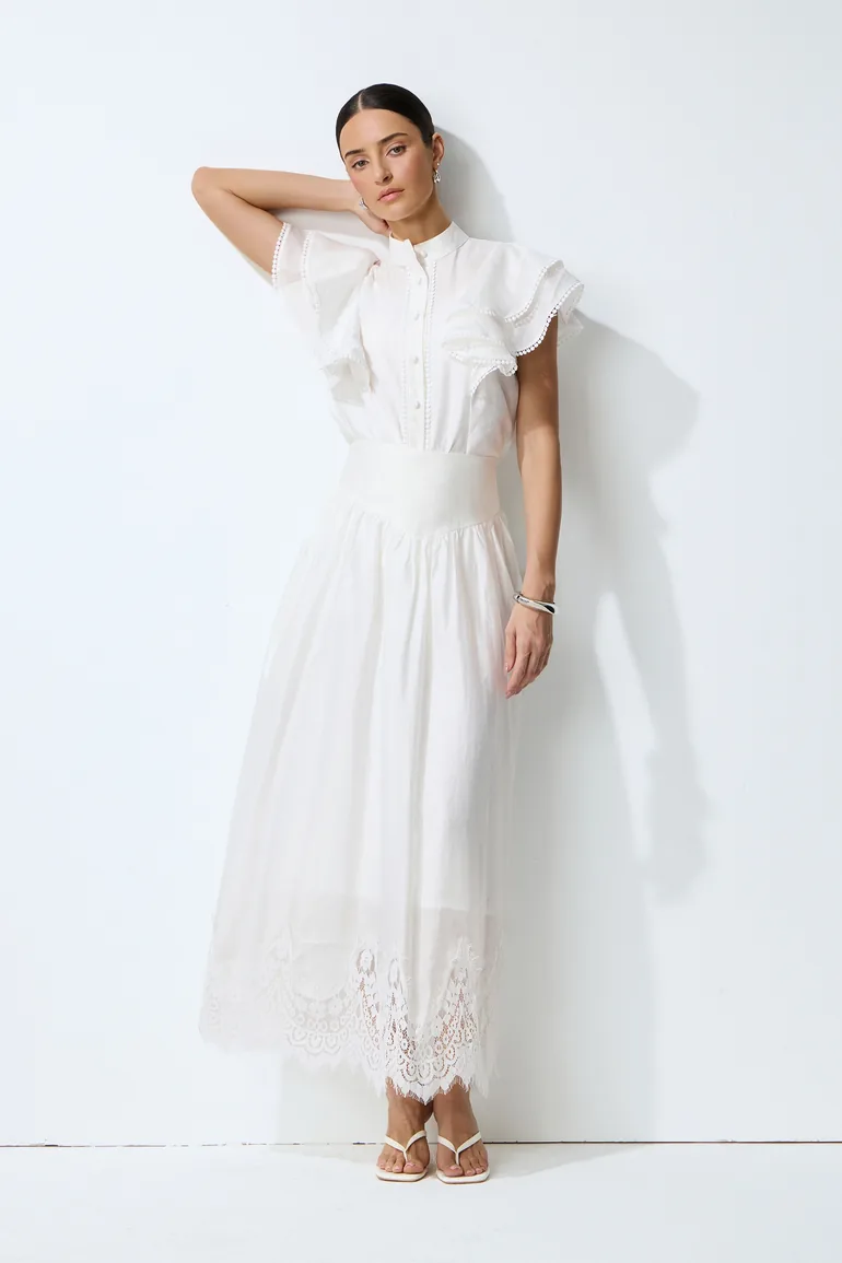 Made For Moments White Lace Hem Ruffled Sleeve Top & Skirt Set - 3