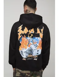 Tall Oversized Gothic Man Dice Graphic Hoodie - black - 1
