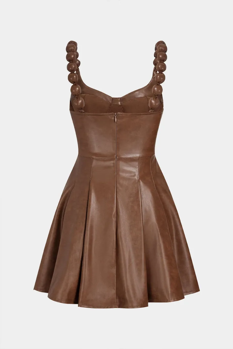 Faux Leather Ruched Slip Sleeveless Mini Dress - 1