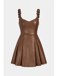 Faux Leather Ruched Slip Sleeveless Mini Dress - 5