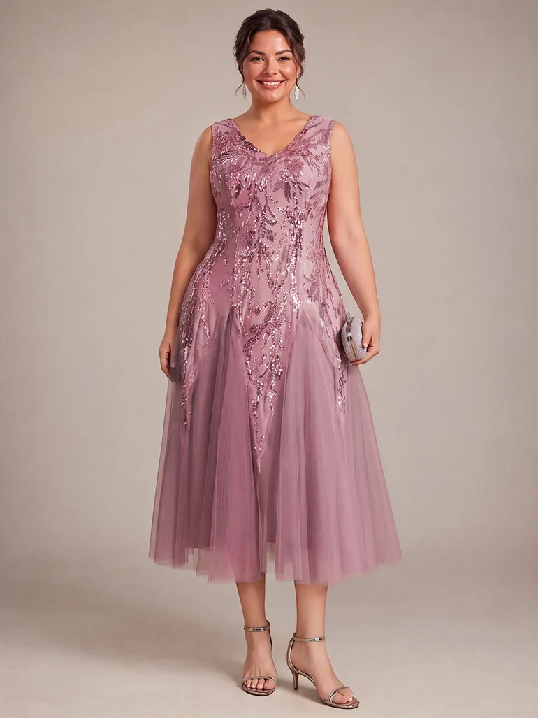 Sequin Sleeveless Midi Wedding Guest Dress - 5