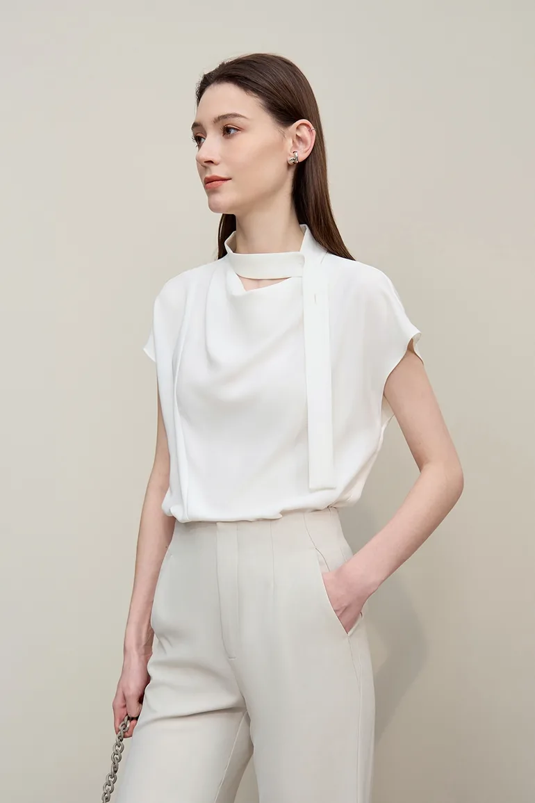 Swing Collar Tie Chiffon Top - 2