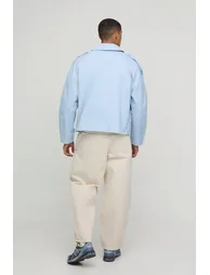 Oversized Boxy Double Breasted Twill Mac Jacket - light blue - 1