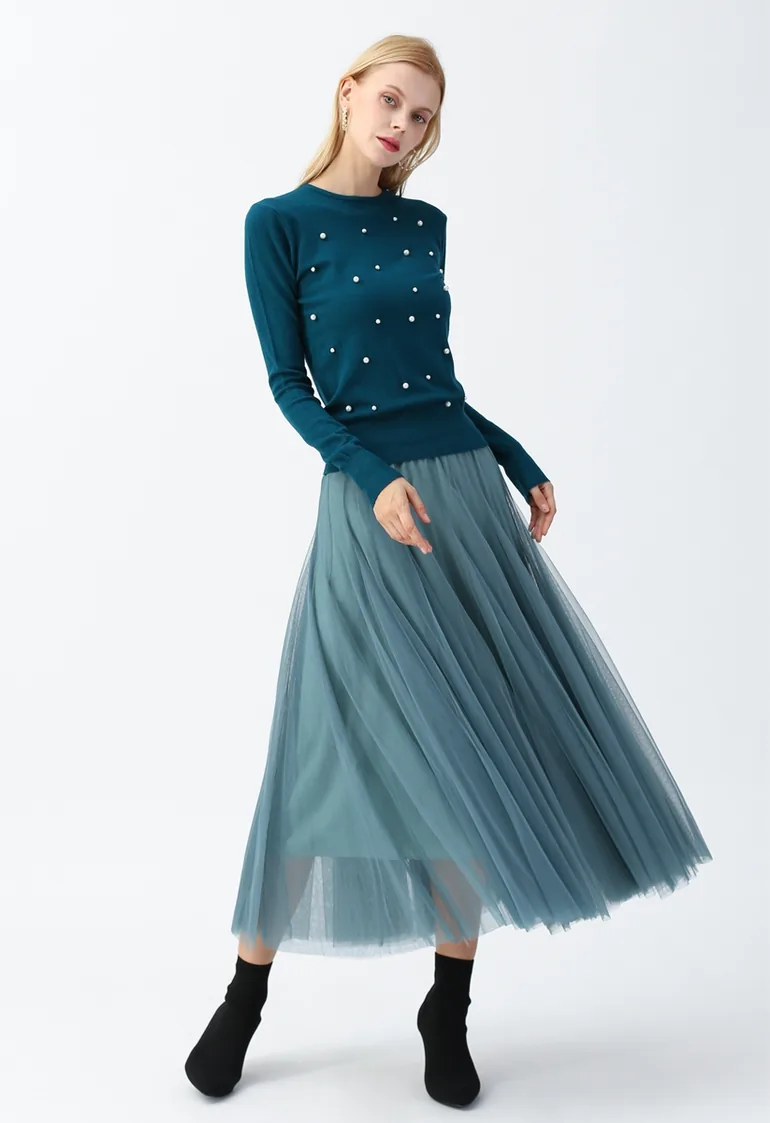 My Secret Garden Tulle Maxi Skirt in Turquoise - 4